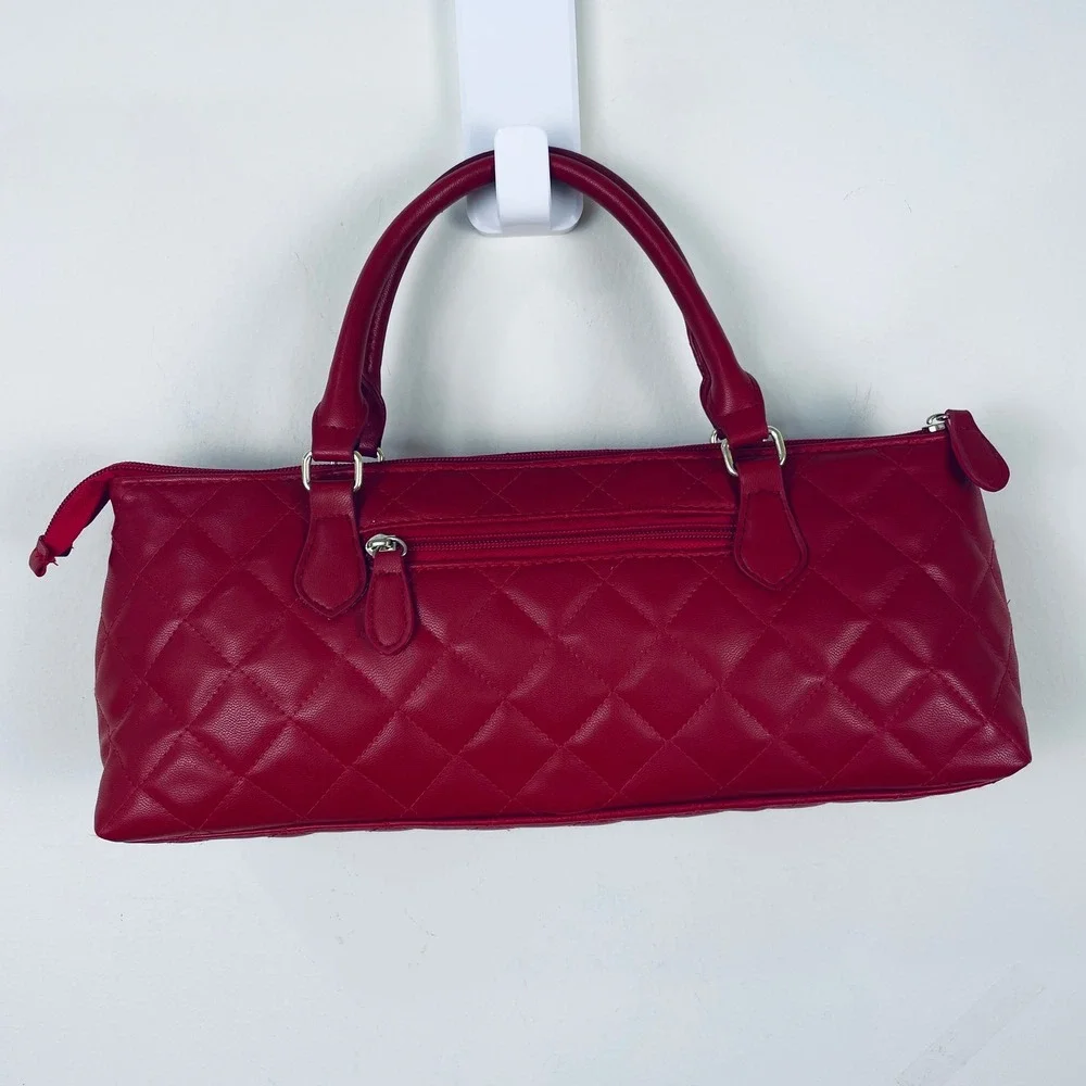 Sachi Red Quilted Insulated‎ Wine Bag Satchel Faux Leather Thermal Tote